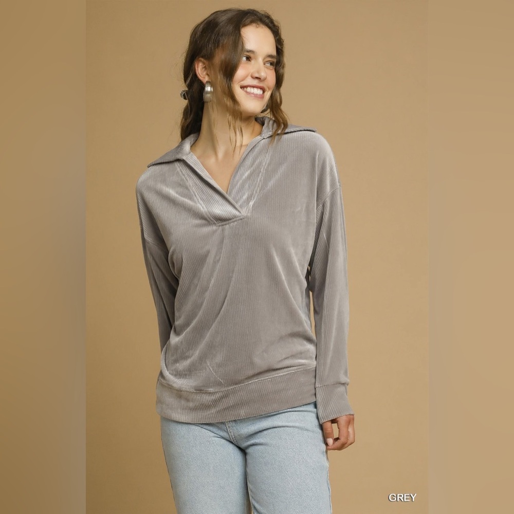 Umgee Soft Thermal Collared Long Sleeve Top